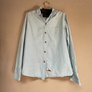 Pladra Womens Medium Button Down Light Blue Long Sleeve Casual Shirt Flip Cuffs
